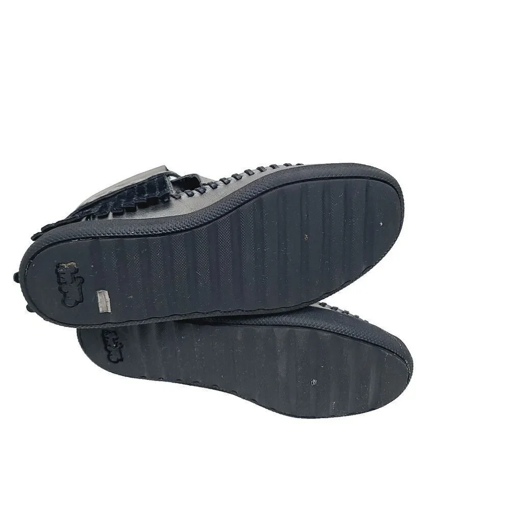 Coach Roccasin Cut Out Sneakers 5 Black Metallic Silver Studded‎ Fringe Booties